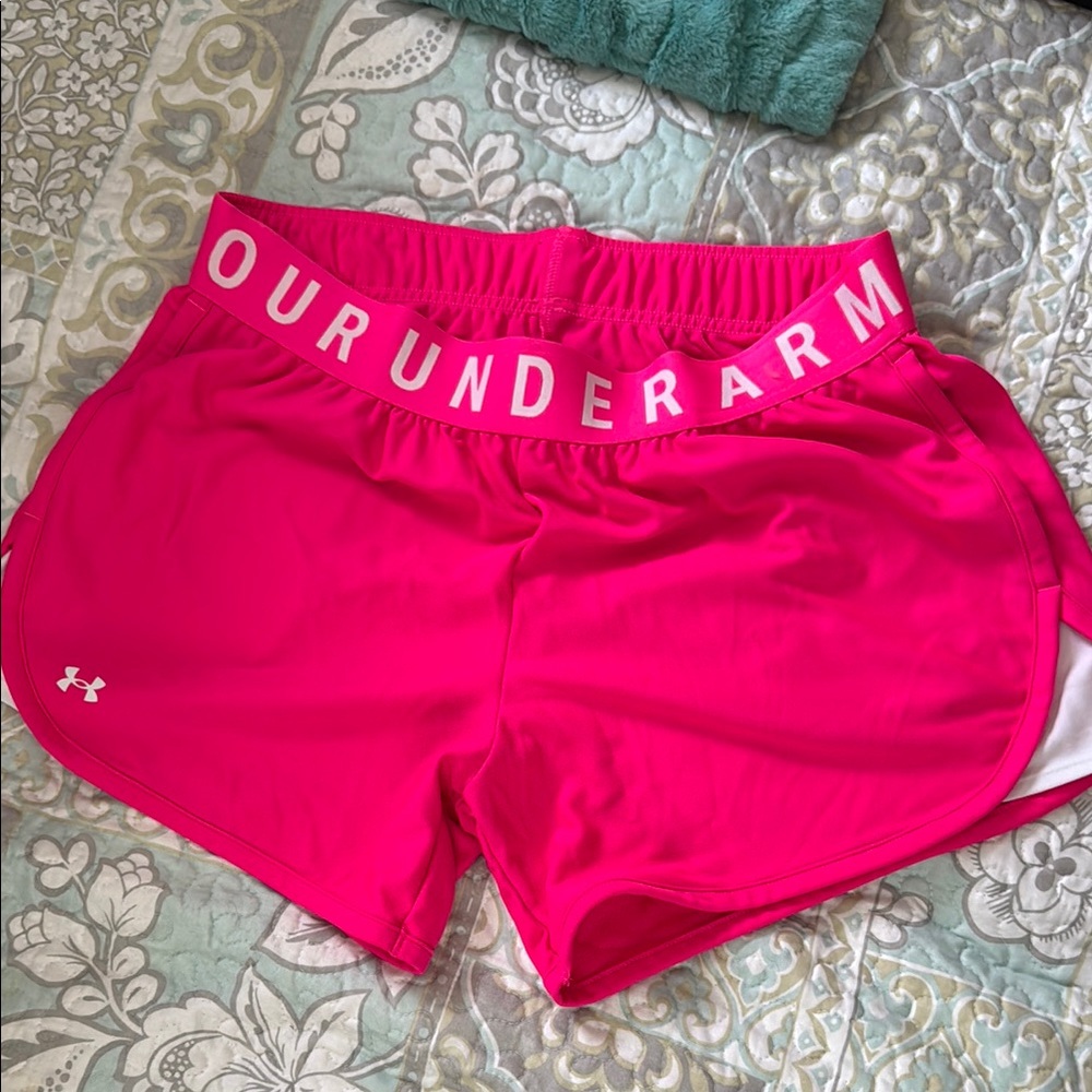 Under Armour Pink Athletic Shorts with White Trim